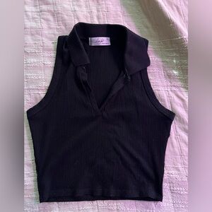 Black Collared Ribbed Tank Top
